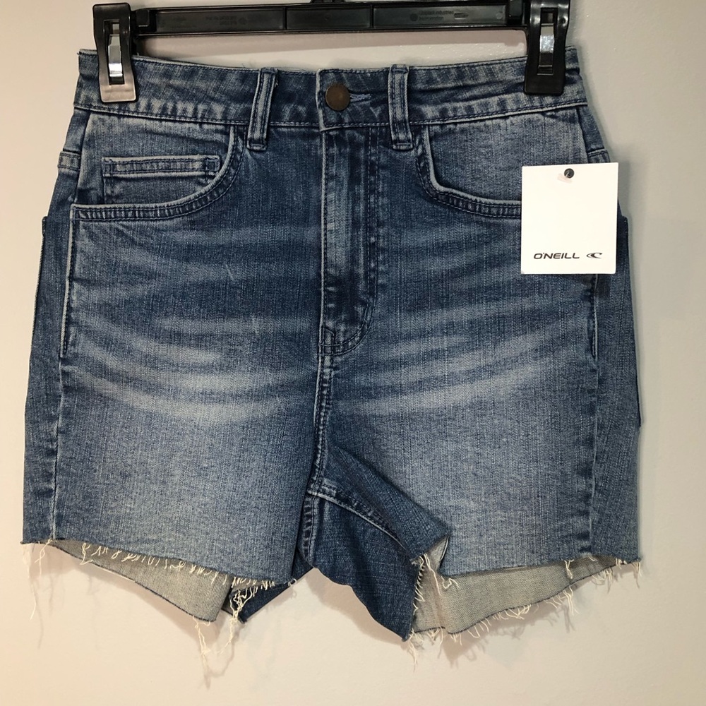 O'Neil Walker Medium Wash High Rise Raw Hem Denim Shorts NWT